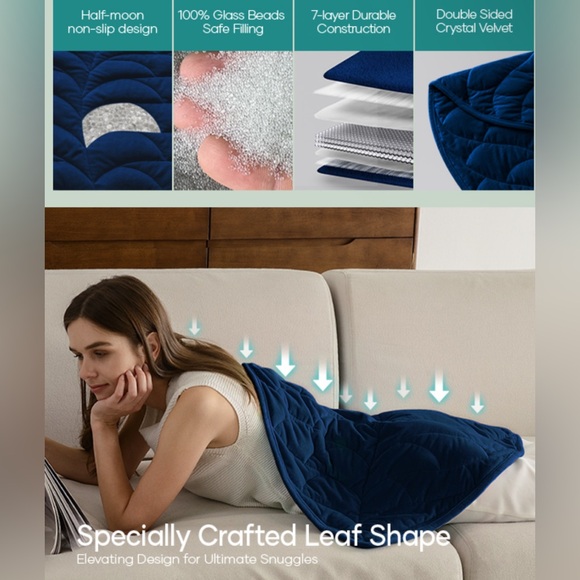 Cozy Leaf-Shaped Weighted Travel Blanket - Deep Teal, Approx. 7 Lbs. NEW - Picture 2 of 9